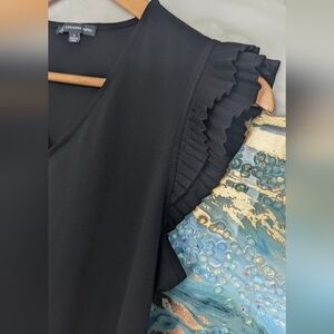 Adrianna Papell Woman's Ruffle Sleeve Blouse Black Size S.